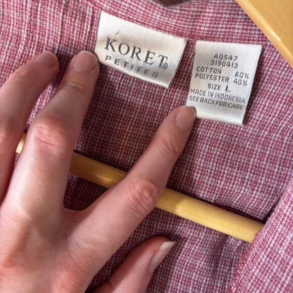 Vtg Embroidered Pink Check Applique Wood Button Cottagecore Top L | Soft Autumn - Picture 6 of 9